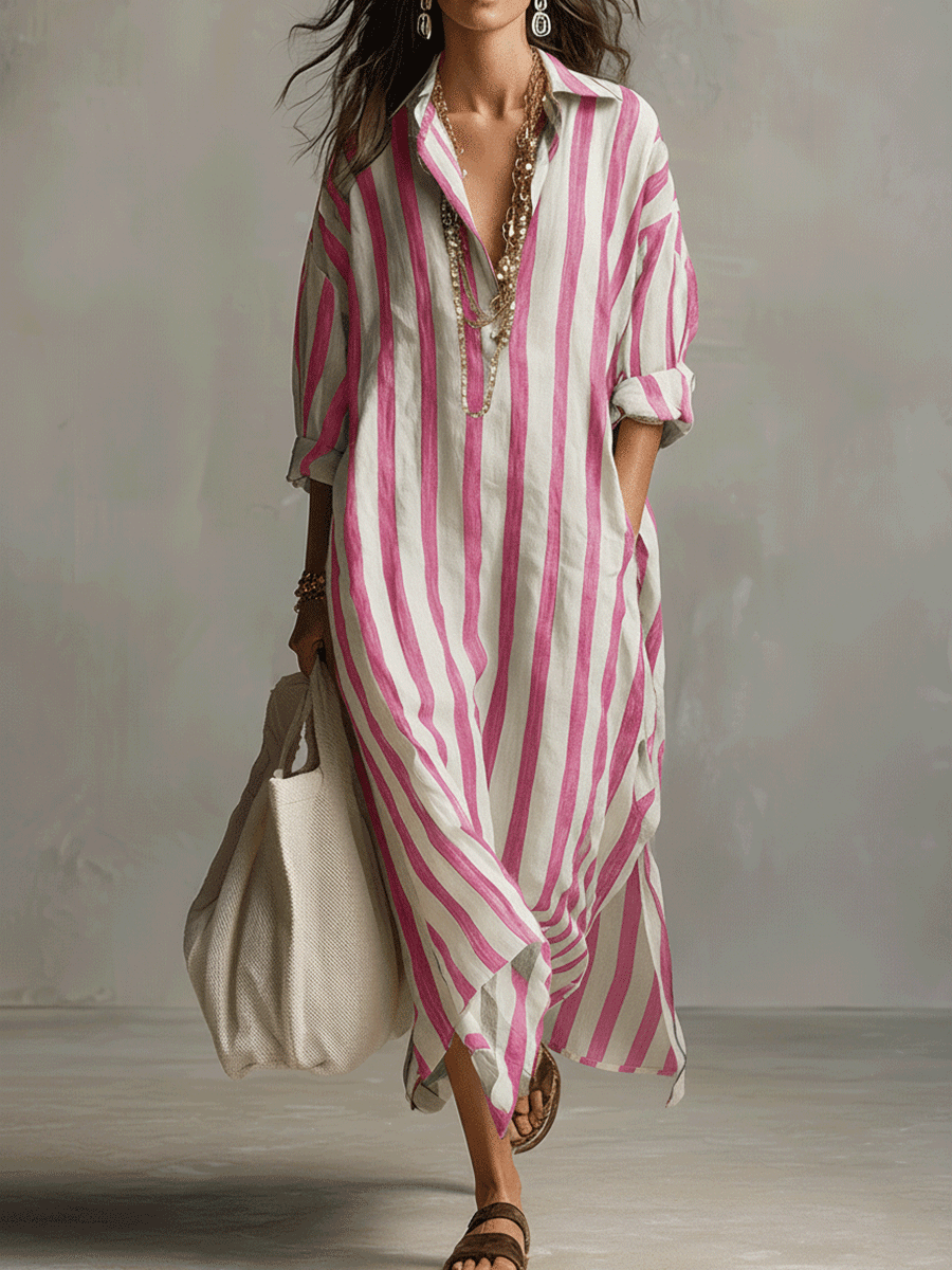 Sienna | Women’s Maxi Dress | Striped Collared Shirt-Women Dress-Eltrendio