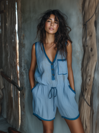Skye | Women’s Playsuit | Sleeveless V Neck Drawstring-Women Playsuit-Eltrendio