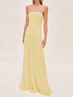 Sophie | Women’s Pleated Maxi Dress | Strapless Wedding Guest Dress-Women Dress-Eltrendio