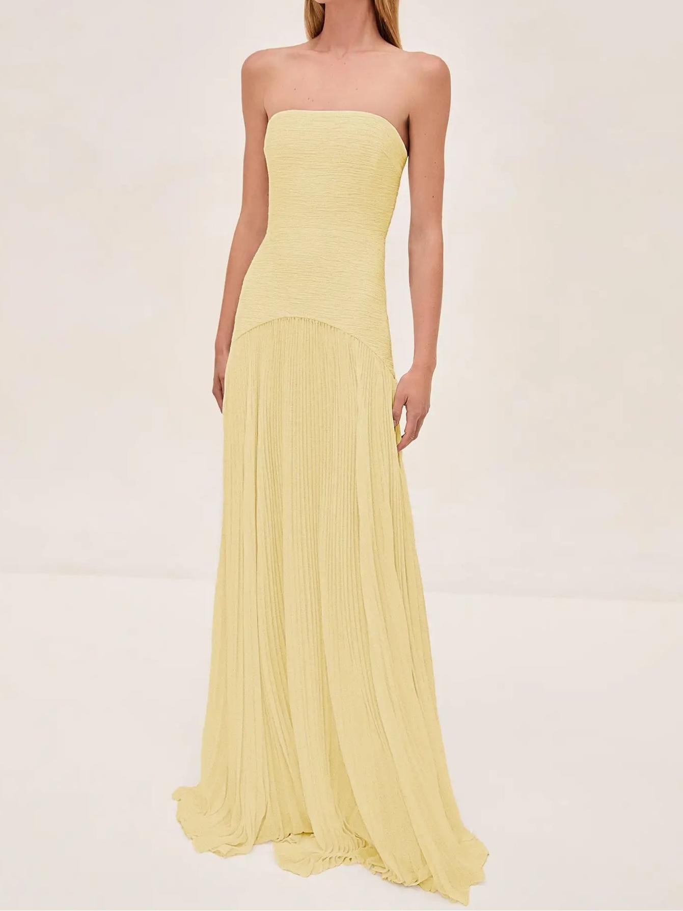 Sophie | Women’s Pleated Maxi Dress | Strapless Wedding Guest Dress-Women Dress-Eltrendio