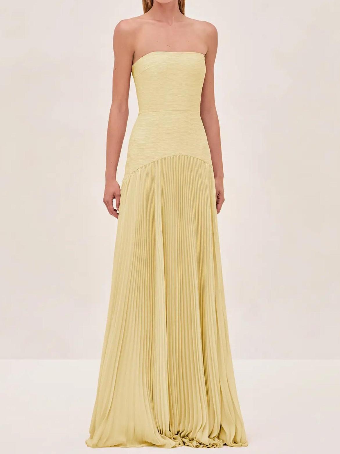 Sophie | Women’s Pleated Maxi Dress | Strapless Wedding Guest Dress-Women Dress-Eltrendio