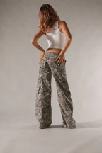 Sophie | Women’s Printed Cargo Trousers | Wide Leg Multi Pocket Festival Wear-Women Pants-Eltrendio