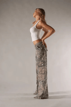 Sophie | Women’s Printed Cargo Trousers | Wide Leg Multi Pocket Festival Wear-Women Pants-Eltrendio