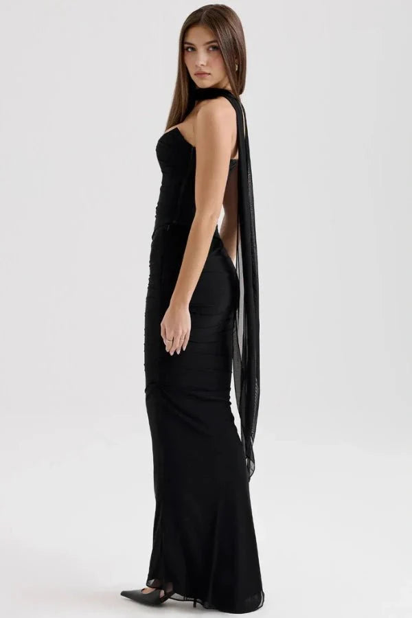 Sophie | Women’s Strapless Maxi Dress | Draped Detail Full Length Evening Dress-Women Dress-Eltrendio