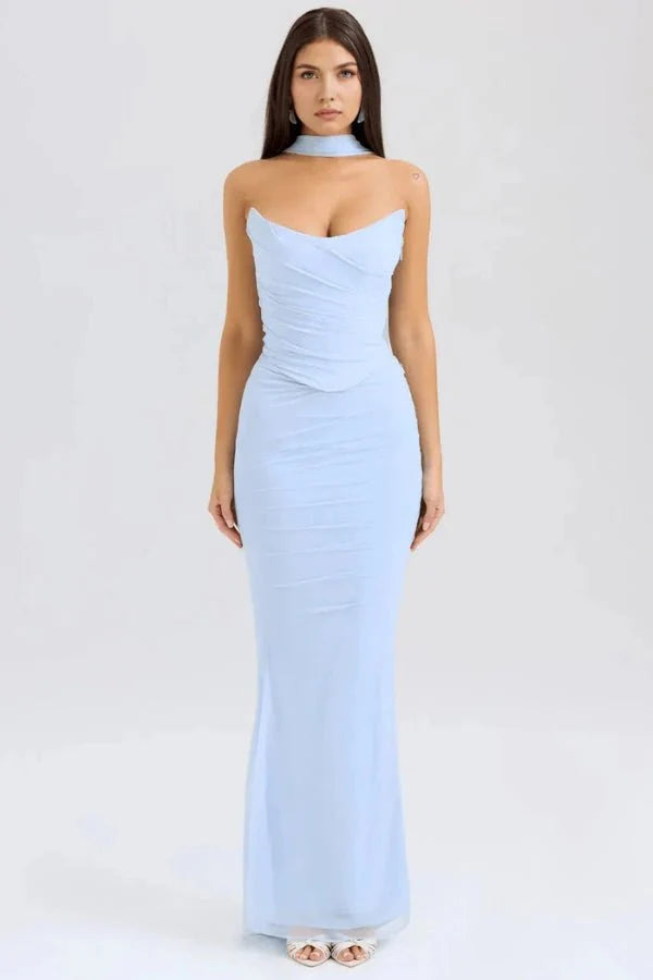 Sophie | Women’s Strapless Maxi Dress | Draped Detail Full Length Evening Dress-Women Dress-Eltrendio