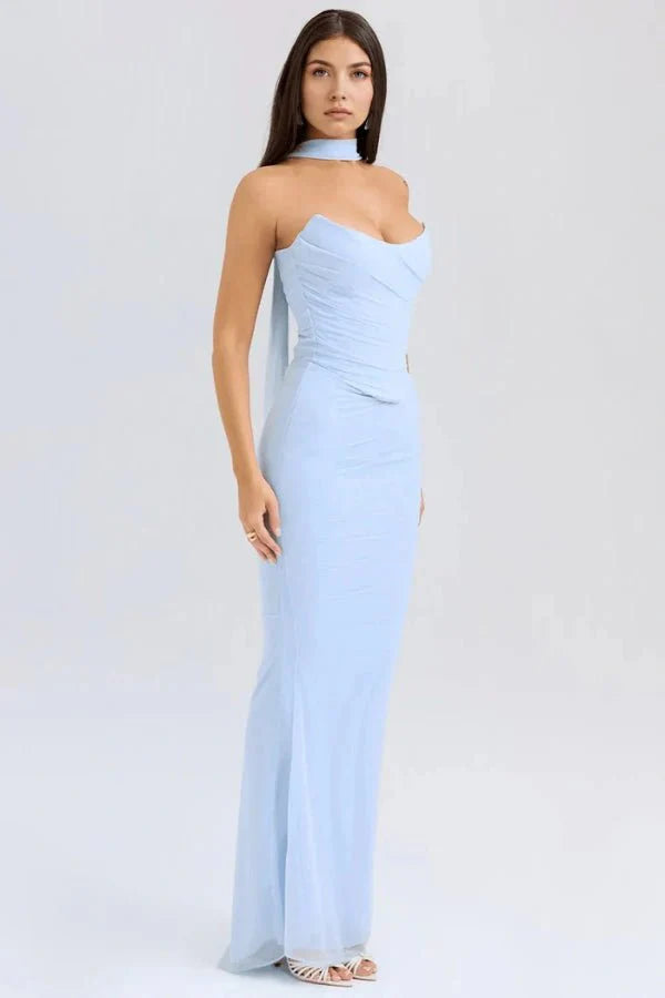 Sophie | Women’s Strapless Maxi Dress | Draped Detail Full Length Evening Dress-Women Dress-Eltrendio