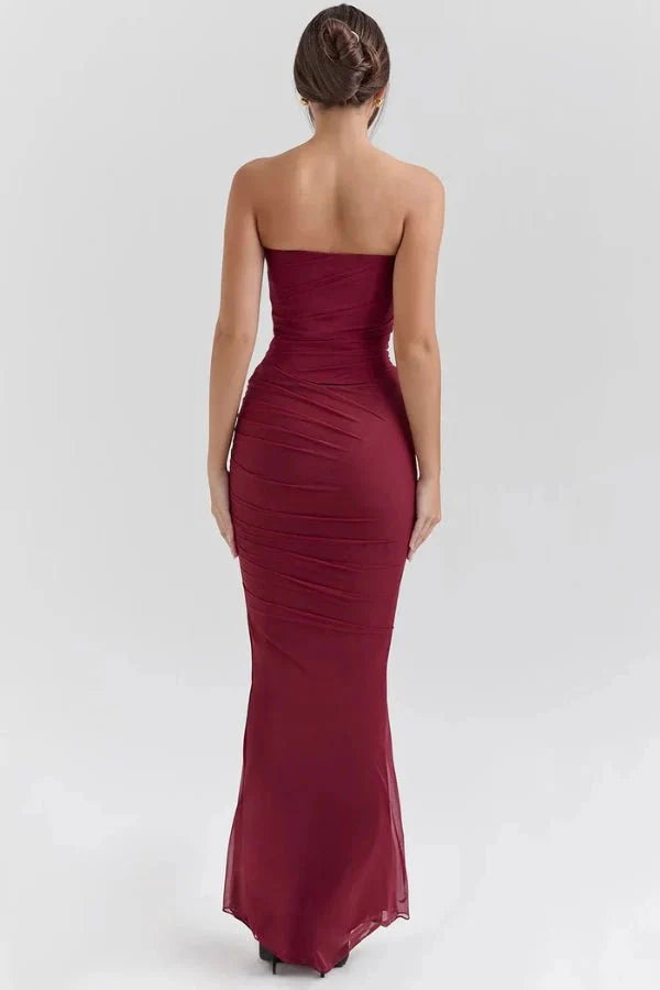 Sophie | Women’s Strapless Maxi Dress | Draped Detail Full Length Evening Dress-Women Dress-Eltrendio