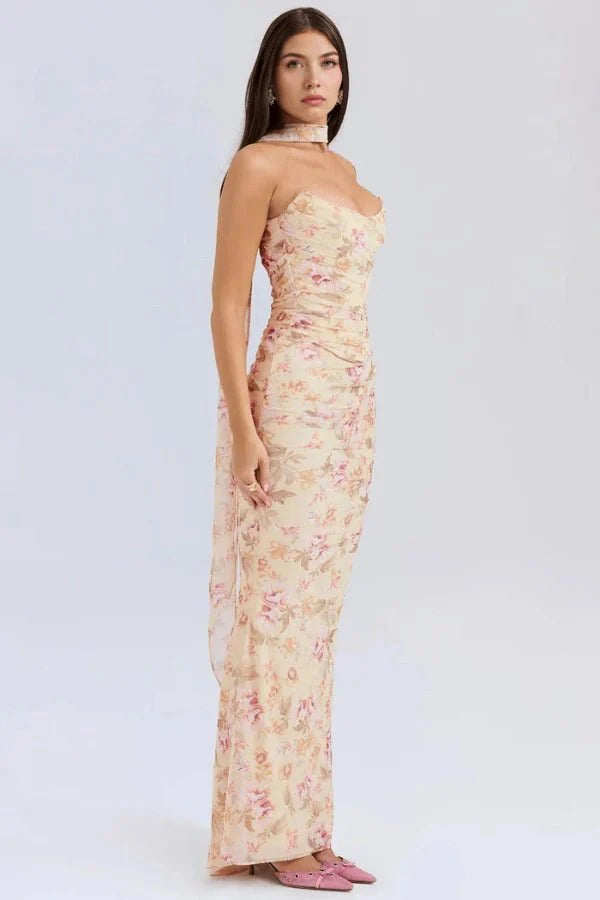 Sophie | Women’s Strapless Maxi Dress | Draped Detail Full Length Evening Dress-Women Dress-Eltrendio