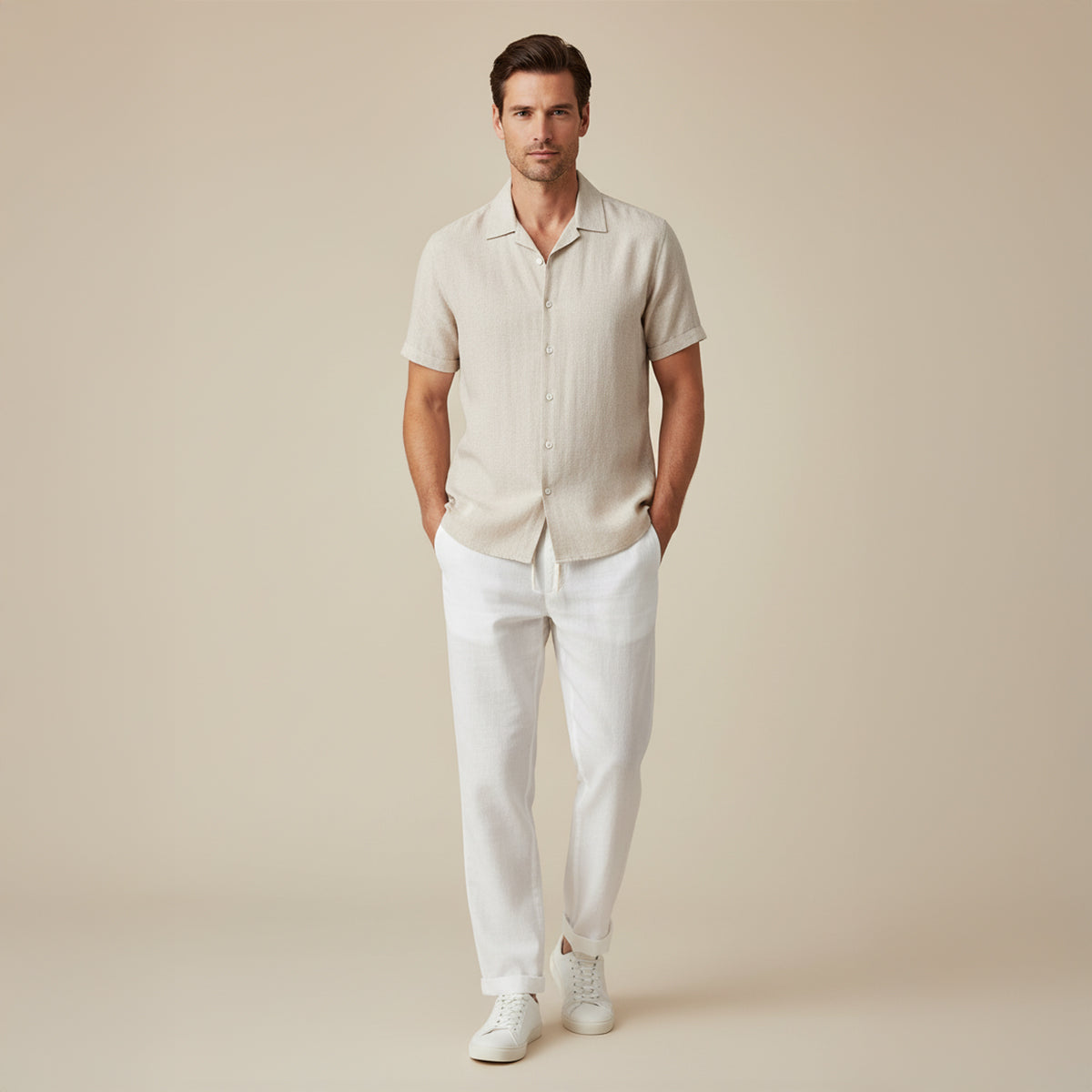 Harbourview | Men’s Short Sleeve Shirt and Trousers Set | Button Front Drawstring Casual Wear-Men Outfit Set-Eltrendio