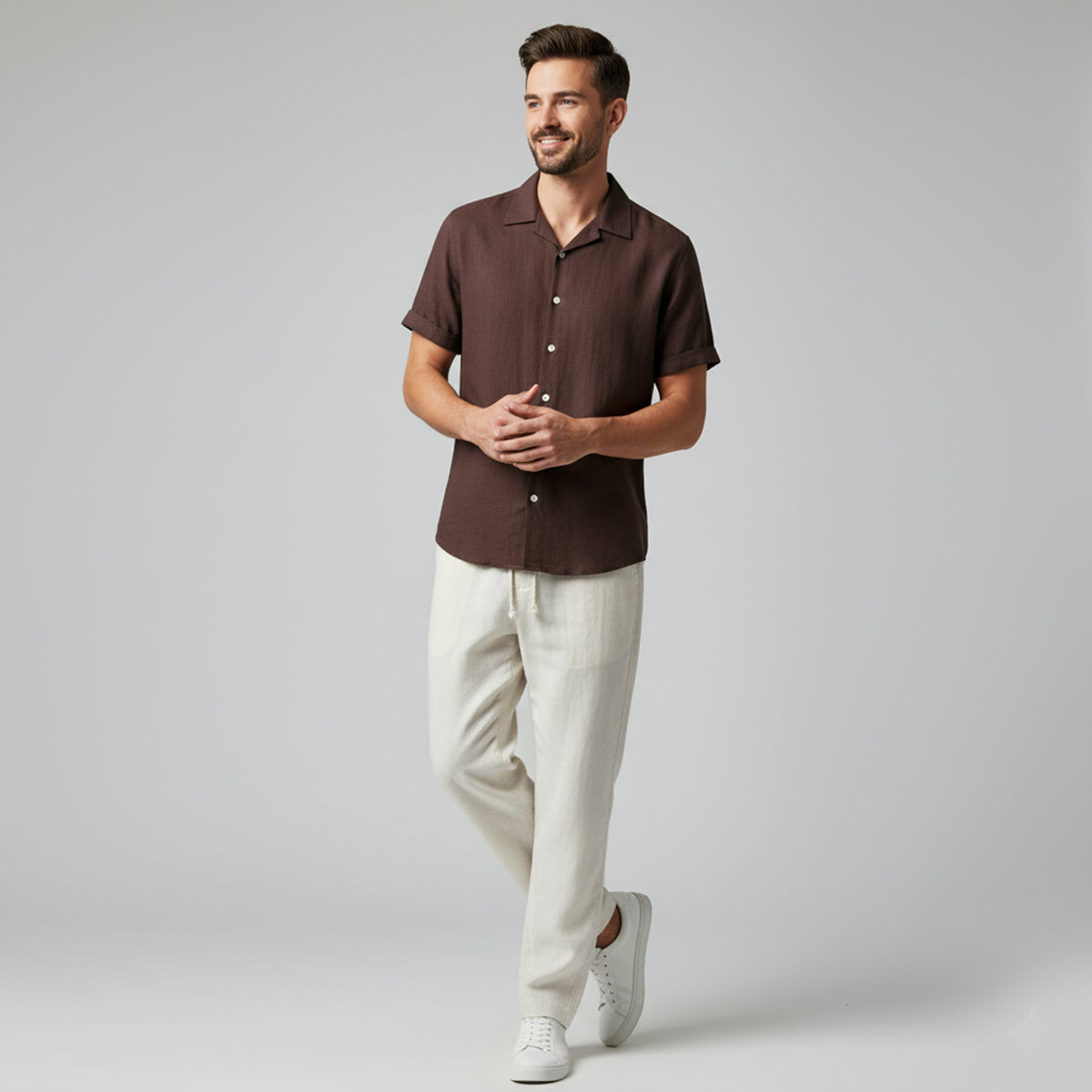 Harbourview | Men’s Short Sleeve Shirt and Trousers Set | Button Front Drawstring Casual Wear-Men Outfit Set-Eltrendio