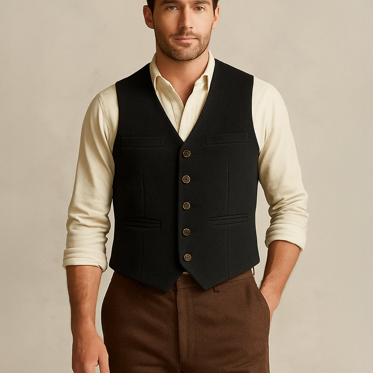 Harrington | Men’s Button Front Waistcoat | V Neck Pocket Detail Formal Wear-Men Vest-Eltrendio