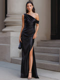 Valentina | Women’s One Shoulder Maxi Dress | Side Split Wedding Guest-Women Dress-Eltrendio