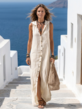 Victoria | Women's Button Front Maxi Dress | Sleeveless Hooded Cruise Holiday Dress-Women Dress-Eltrendio