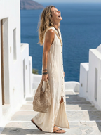 Victoria | Women's Button Front Maxi Dress | Sleeveless Hooded Cruise Holiday Dress-Women Dress-Eltrendio