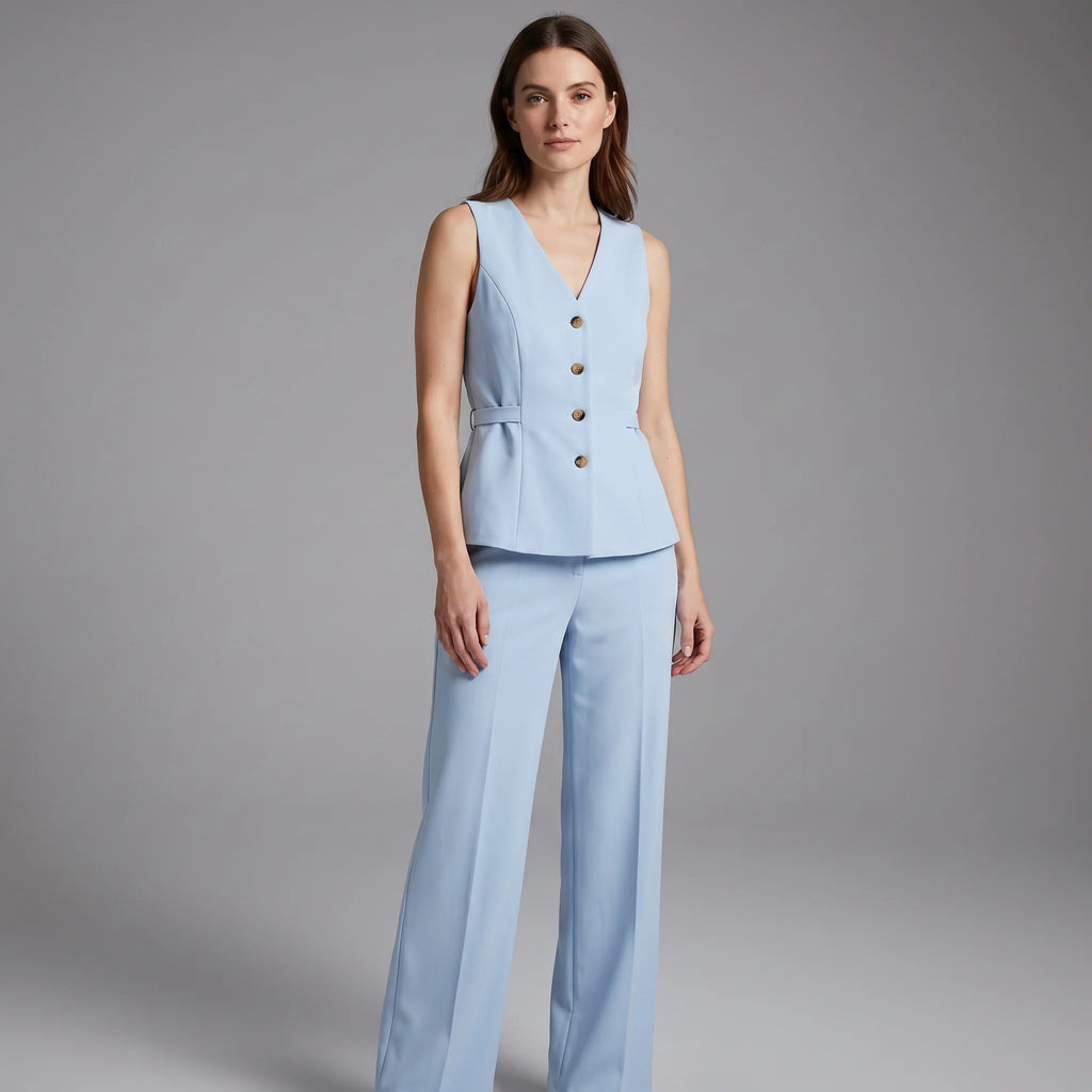 Victoria | Women’s Trouser Suit Set | Sleeveless Pinstripe Office Wear-Women Pantsuit-Eltrendio