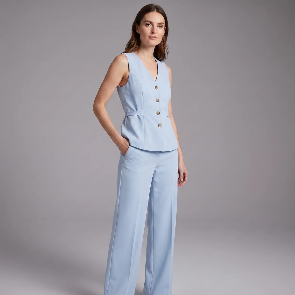 Victoria | Women’s Trouser Suit Set | Sleeveless Pinstripe Office Wear-Women Pantsuit-Eltrendio