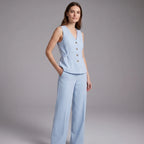 Victoria | Women’s Trouser Suit Set | Sleeveless Pinstripe Office Wear-Women Pantsuit-Eltrendio