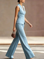 Victoria | Women’s Trouser Suit Set | Sleeveless Pinstripe Office Wear-Women Pantsuit-Eltrendio