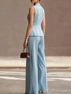 Victoria | Women’s Trouser Suit Set | Sleeveless Pinstripe Office Wear-Women Pantsuit-Eltrendio