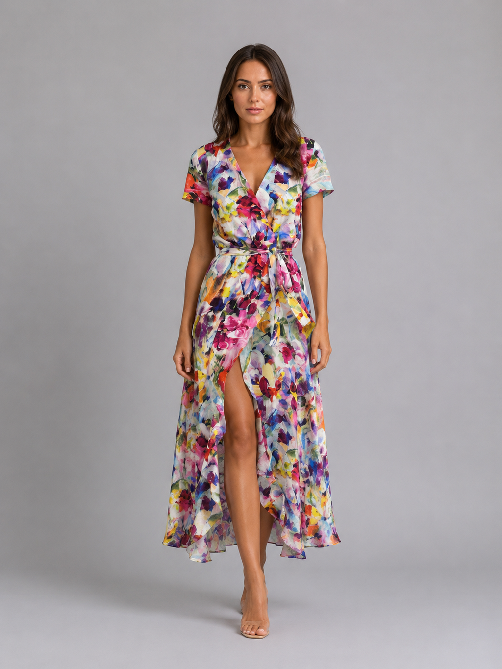 Vivienne | Women’s Maxi Dress | Wrap Front Split Wedding Guest-Women Dress-Eltrendio