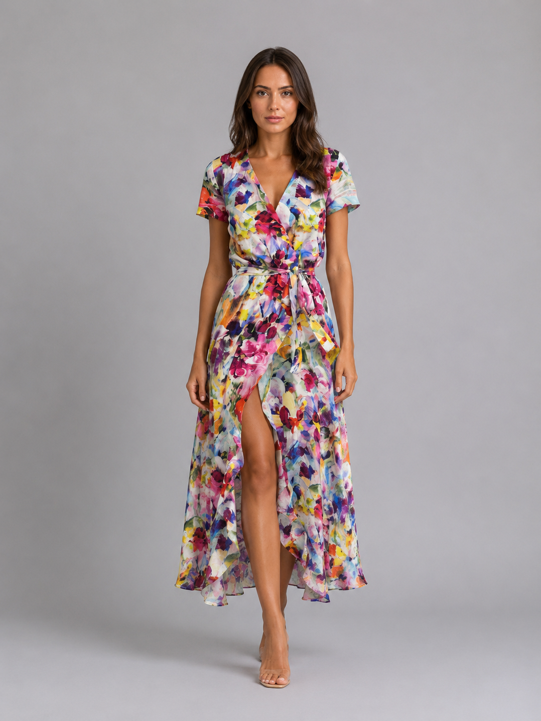Vivienne | Women’s Maxi Dress | Wrap Front Split Wedding Guest-Women Dress-Eltrendio