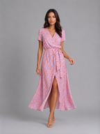 Vivienne | Women’s Maxi Dress | Wrap Front Split Wedding Guest-Women Dress-Eltrendio