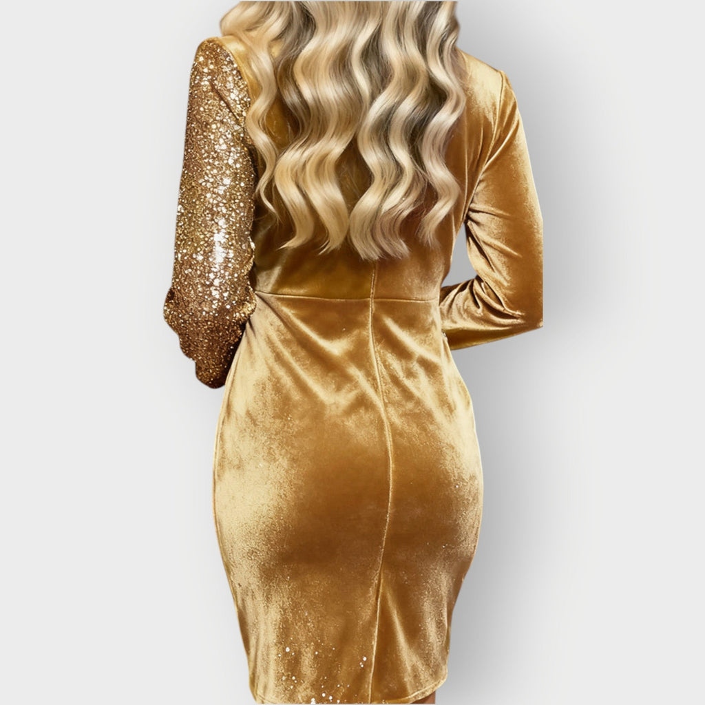 Vivienne | Women’s Sequin Mini Dress | Long Sleeve Wrap Cocktail Party-Women Dress-Eltrendio