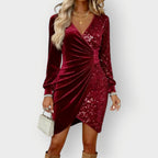 Vivienne | Women’s Sequin Mini Dress | Long Sleeve Wrap Cocktail Party-Women Dress-Eltrendio