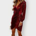 Vivienne | Women’s Sequin Mini Dress | Long Sleeve Wrap Cocktail Party-Women Dress-Eltrendio