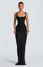 Vivienne | Women's Sleeveless Maxi Dress | Square Neck Draped Formal Evening Event-Women Dress-Eltrendio