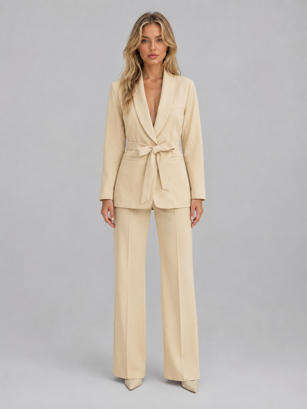Vivienne | Women’s Two Piece Suit | Tie Waist Wide Leg-Women Pantsuit-Eltrendio