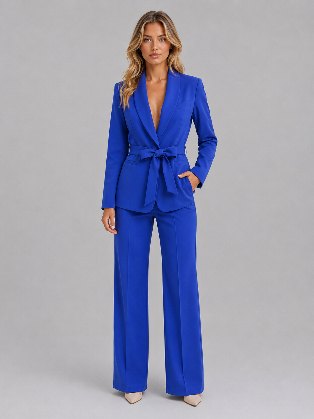 Vivienne | Women’s Two Piece Suit | Tie Waist Wide Leg-Women Pantsuit-Eltrendio