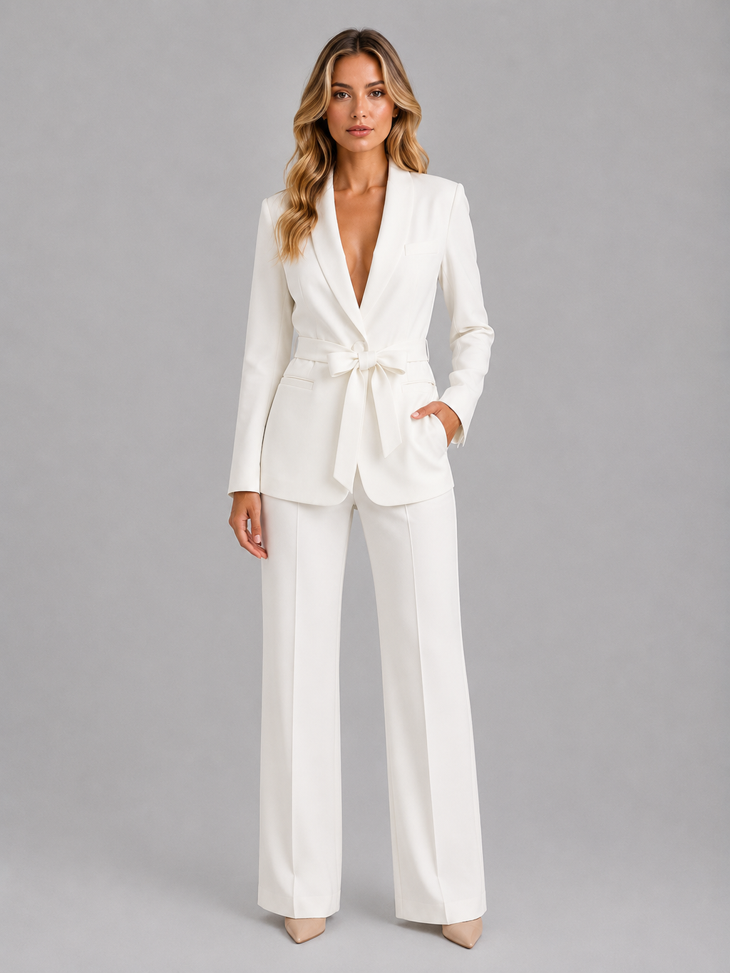 Vivienne | Women’s Two Piece Suit | Tie Waist Wide Leg-Women Pantsuit-Eltrendio