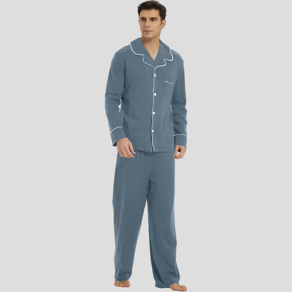 William | Men's Pyjama Set | Button Front Sleepwear Lounge Set-Men Pajamas-Eltrendio