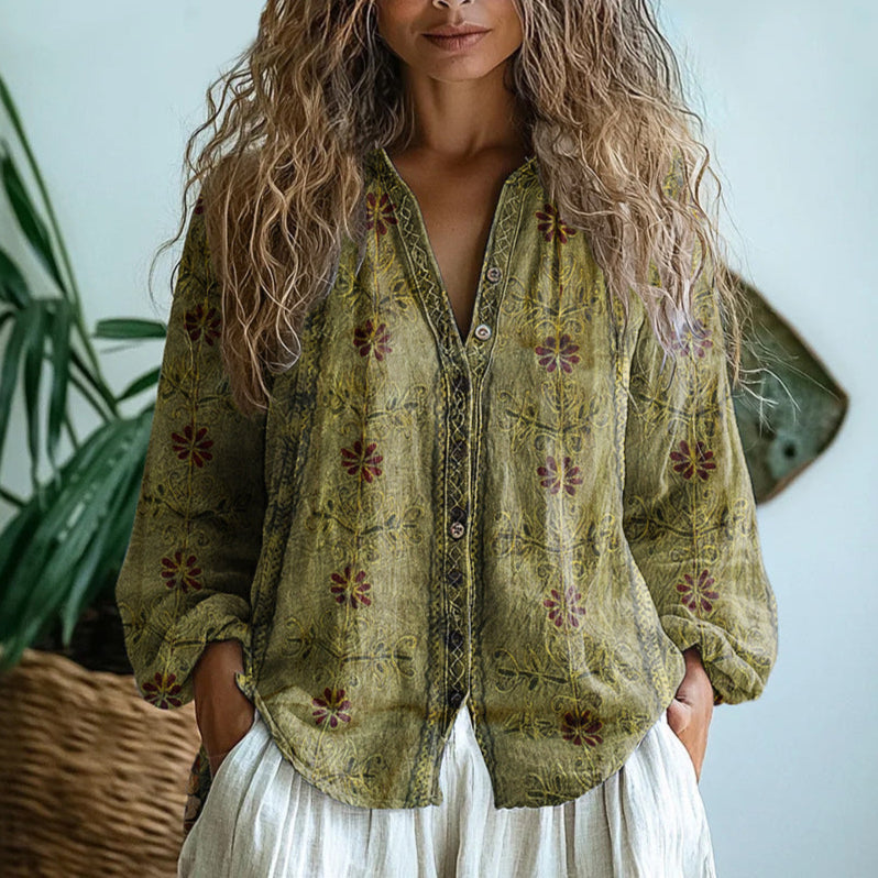 Willow | Women’s Blouse | Floral Print Button Front-Women Blouse-Eltrendio