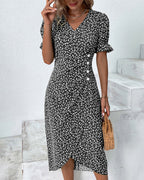 Willow | Women's Floral Print Midi Dress | V Neck Button Detail-Women Dress-Eltrendio