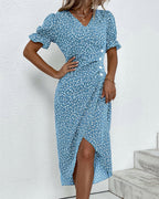 Willow | Women's Floral Print Midi Dress | V Neck Button Detail-Women Dress-Eltrendio