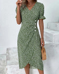 Willow | Women's Floral Print Midi Dress | V Neck Button Detail-Women Dress-Eltrendio