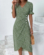 Willow | Women's Floral Print Midi Dress | V Neck Button Detail-Women Dress-Eltrendio