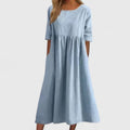 Winifred | Women's Smock Midi Dress | Round Neck Weekend Dress-Women Dress-Eltrendio