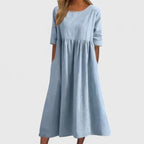 Winifred | Women's Smock Midi Dress | Round Neck Weekend Dress-Women Dress-Eltrendio