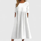 Winifred | Women's Smock Midi Dress | Round Neck Weekend Dress-Women Dress-Eltrendio