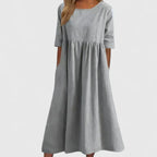Winifred | Women's Smock Midi Dress | Round Neck Weekend Dress-Women Dress-Eltrendio